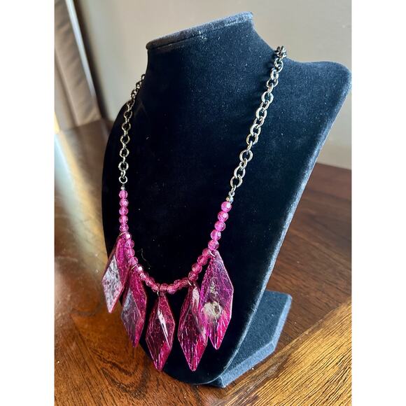 Vtg Purple Resin Crystal Rhinestone Silver Tone Bib Necklace‎ Adjustable Clasp - Picture 3 of 5